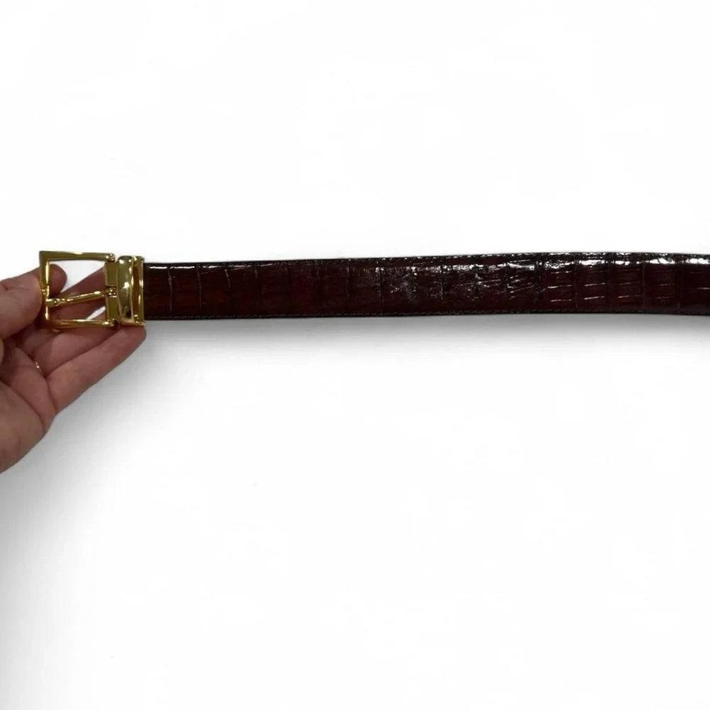 Reddish Brown Unisex Crocodile Leather Belt Gold-tone Hardware Size 42 Italy